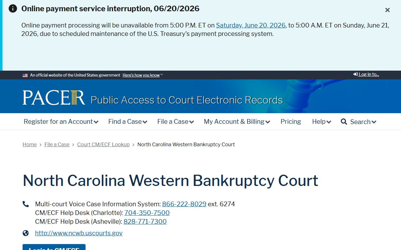 Gaston County Clerk of Superior Court PACER CM ECF bankruptcy lookup
