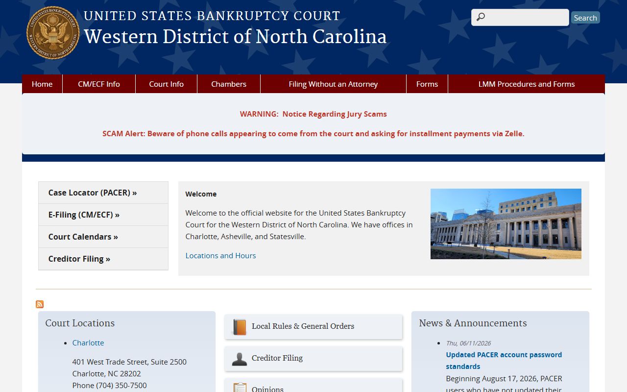 Gaston County Clerk of Superior Court U.S. Bankruptcy Court Western District of North Carolina