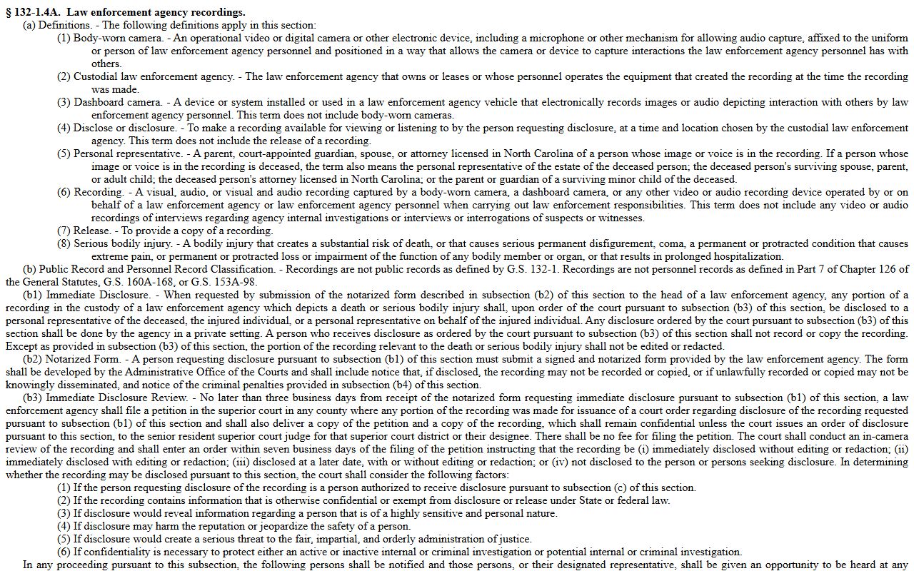Gaston County arrest records NCGS 132-1.4A law enforcement recordings