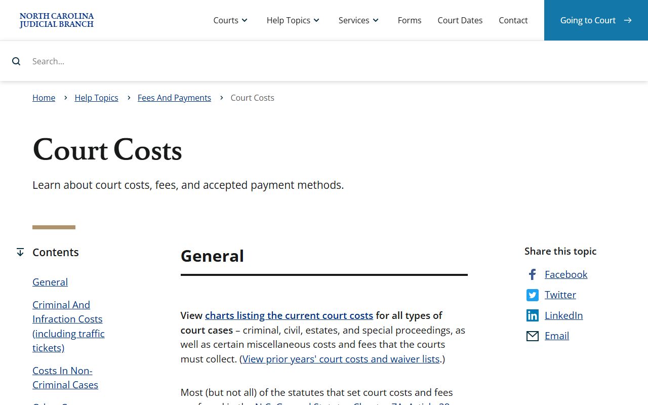 Gaston County court dockets NC court costs help topic