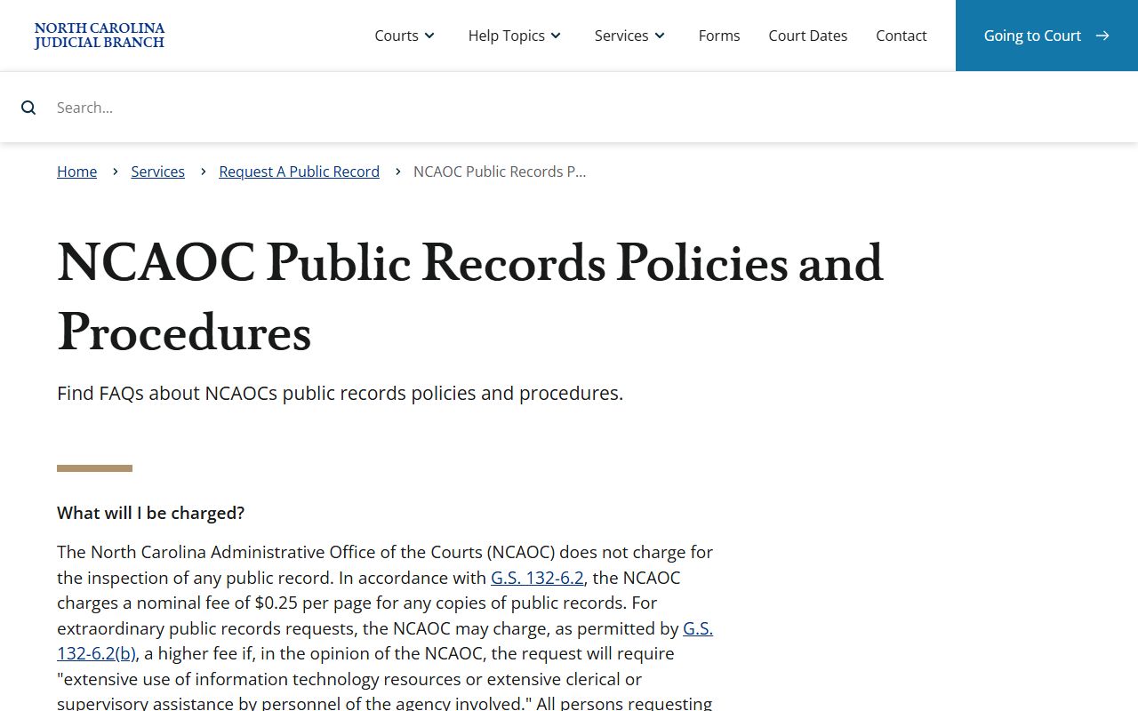 Gaston County court records NCAOC public records policies and fees