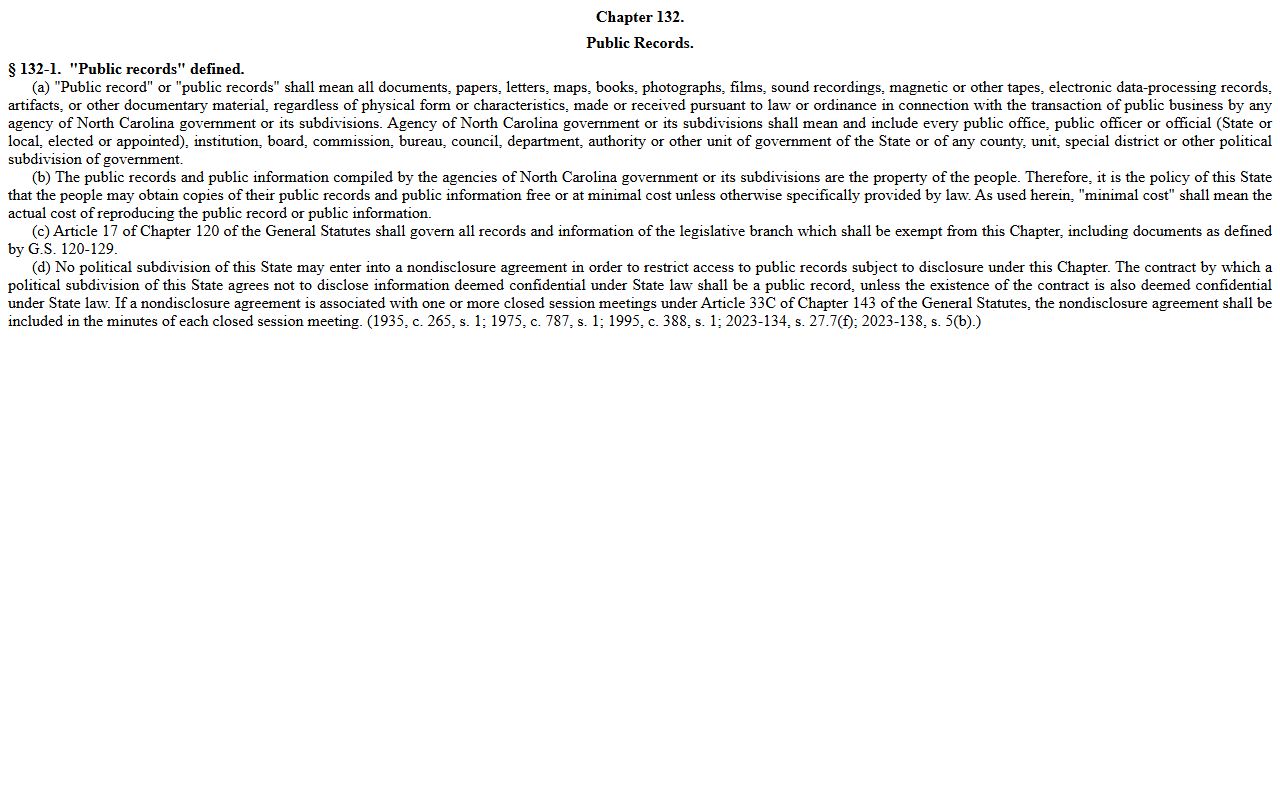Gaston County court records NCGS 132-1 public records definition