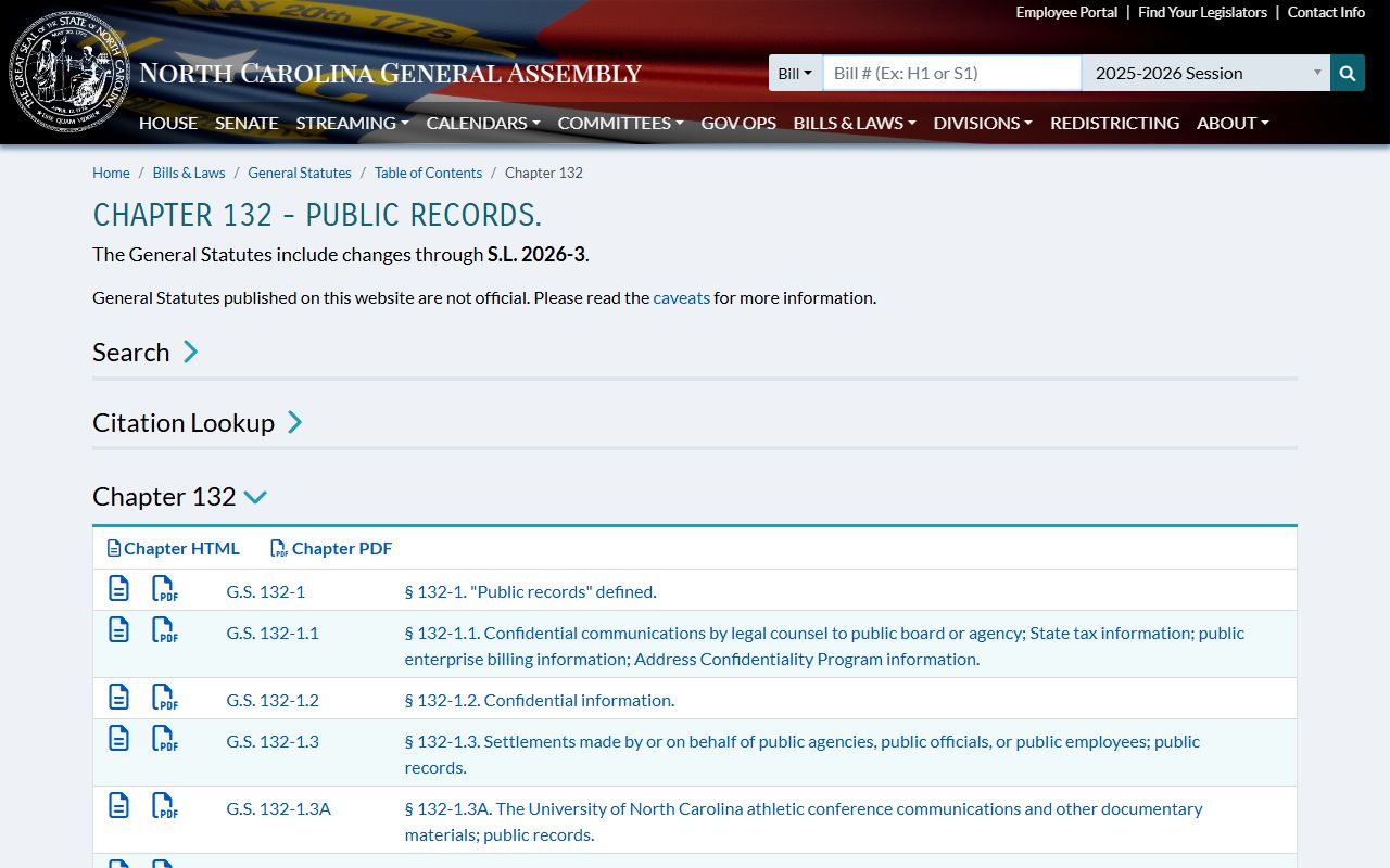 Gaston County court records North Carolina Chapter 132 public records statutes