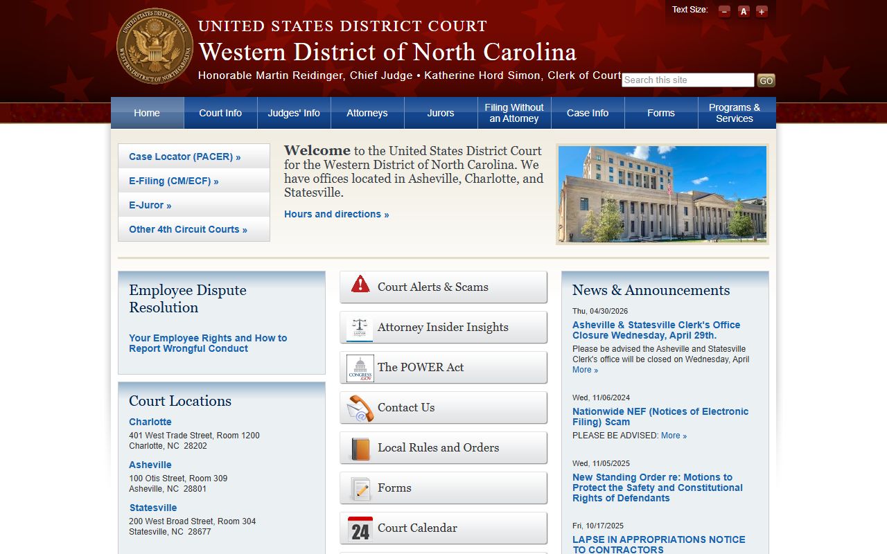Gaston County Superior Court U.S. District Court Western District of North Carolina