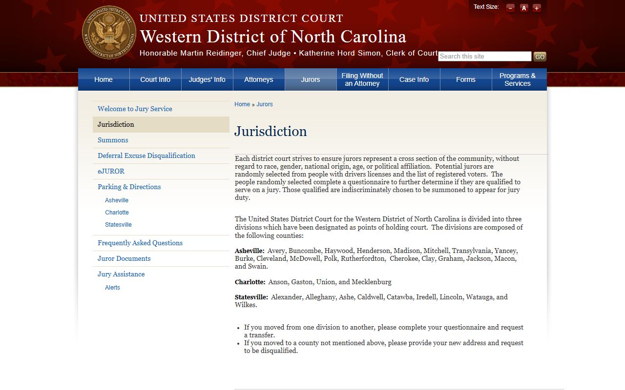 Gaston County Superior Court WDNC jurisdiction page