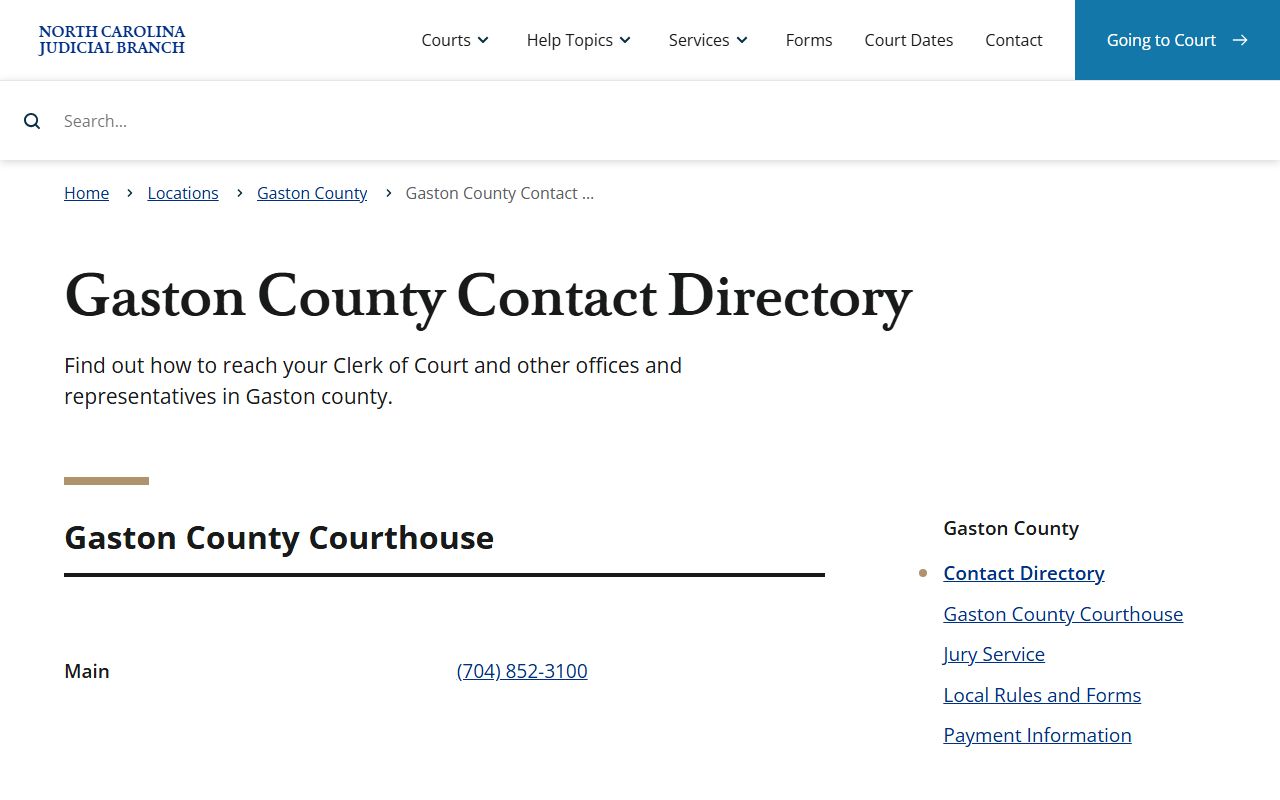 Gaston County court records contact directory and courthouse history context