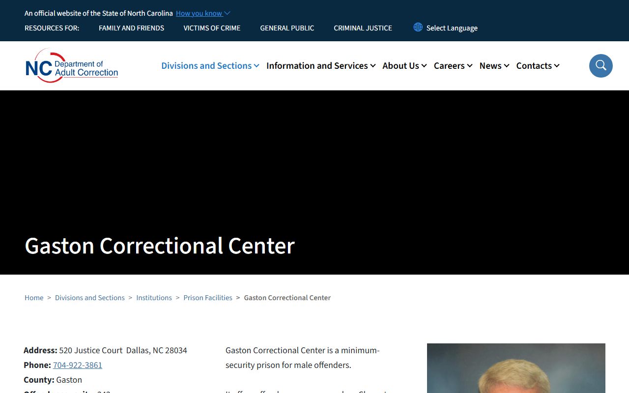 Gaston County inmate records Gaston Correctional Center state facility