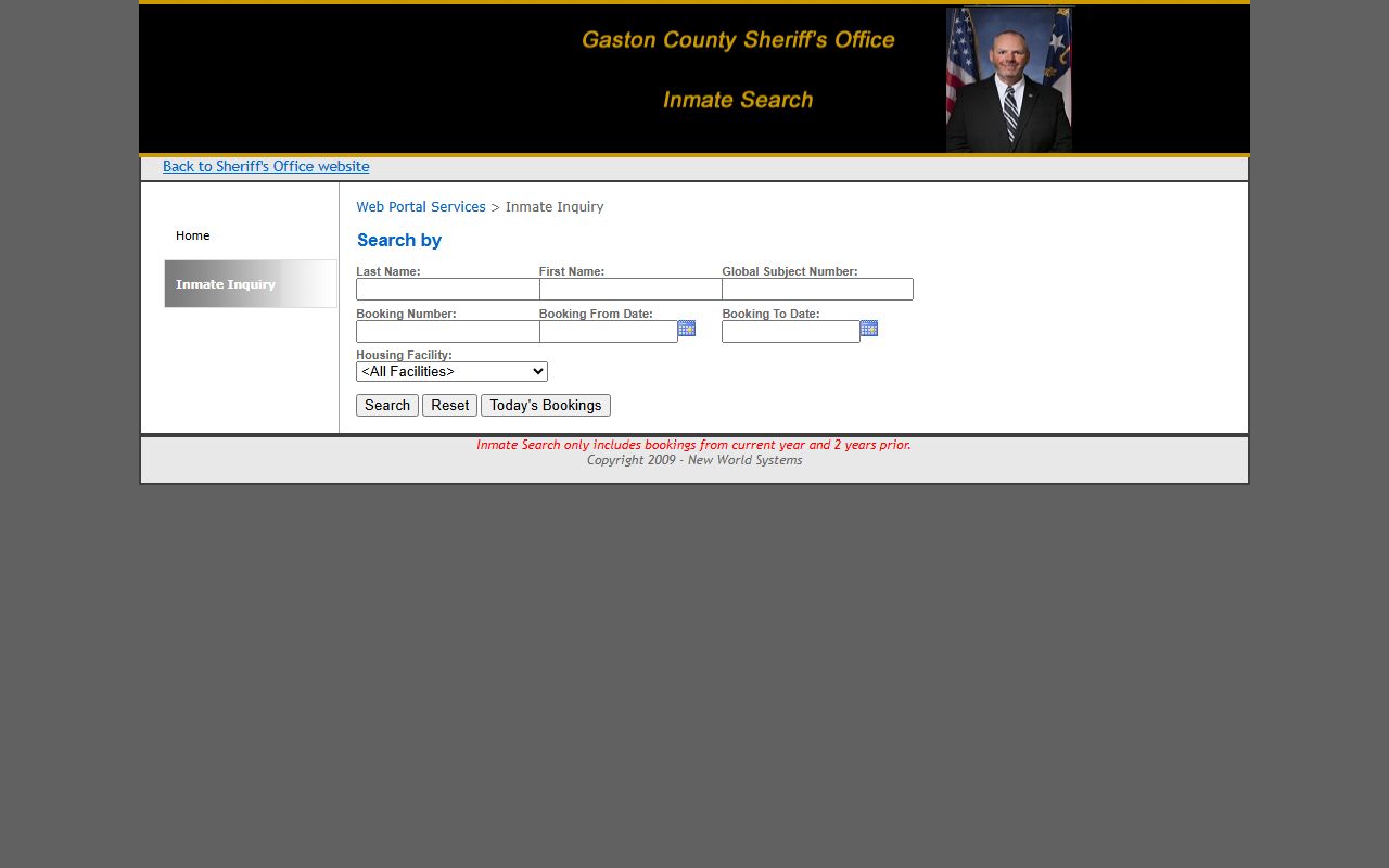 Gaston County inmate records jail roster search fields